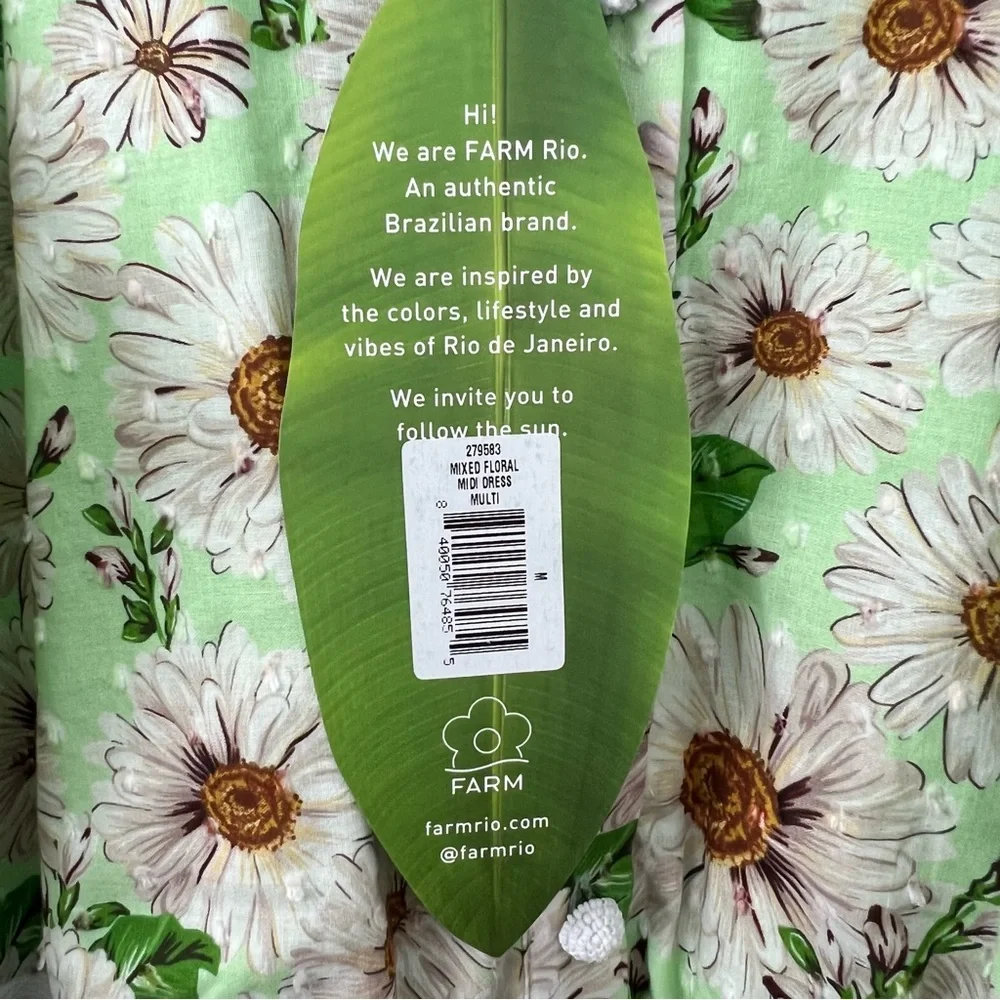 Farm Rio NWT Swiss Dot Mixed Floral MIDI Dress Multi Colored - Picture 7 of 11